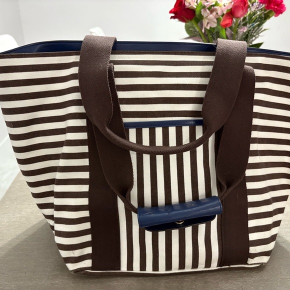 Henri Bendel Chocolate and Cream Striped Tote - Picture 2 of 3
